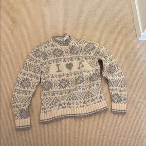 Bonpoint Cream & Gray Fair Isle "I ♥ ♪" Crewneck Sweater